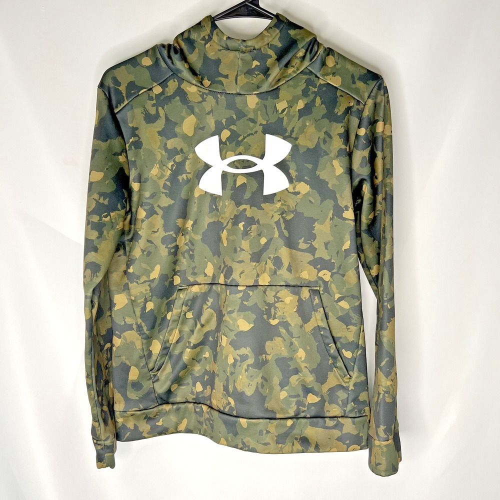 Under Armour Youth Large Loose Fit Green Camo Fleece Lined Hoodie Pockets